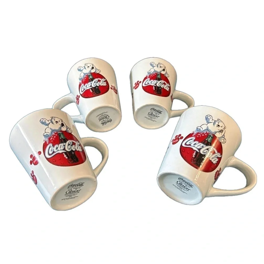 Set of 4 Coca Cola white and red coffee mugs with handles